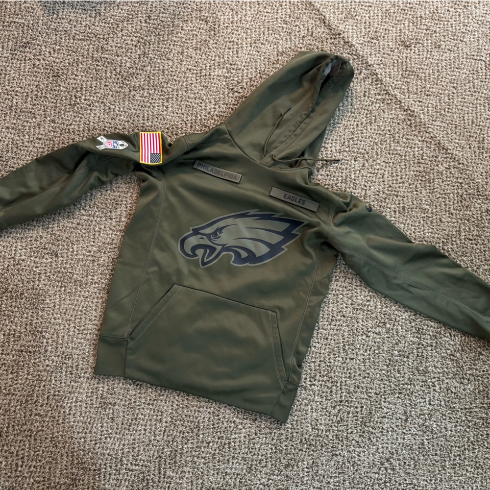 Eagles Salute to Service Olive Green Hooded Sweatshirt
